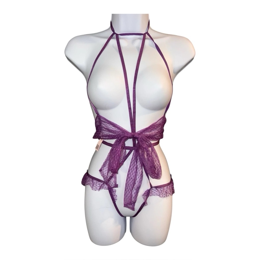 Victoria’s Secret Very Sexy Bow Mesh Open-Cup Crotchless Teddy Large NWT